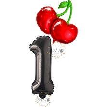 Bal10 Dünyası BAL10 Kiraz ve Siyah Rakam Folyo Balon Seti Yaş-1