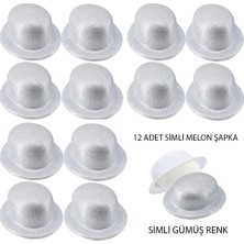Magicool Gümüş Renk Simli Melon Yuvarlak Parti Şapkası 12 Adet