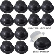 Magicool Siyah Renk Simli Melon Yuvarlak Parti Şapkası 12 Adet