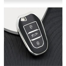 Odea Autohan Keys Peugeot 208 308 508 2008 3008 5008 Rifter Nano Akıllı Anahtar Koruma Kılıfı, Siyah Gümüş, Premium Kalite