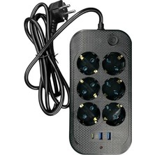 Yüksek Akım Korumalı 6’lı Grup Priz Kablolu 2m Priz 2 Usb-A 1 Type-C Girişli Fiş 2 Metre Kablolu