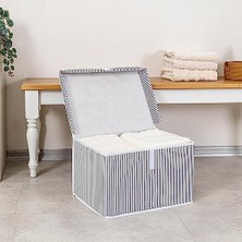 Pazar Kapısı Çok Amaçlı Düzenleyici Kapaklı Sandık Tipi Kutu Hurç Organizer (40 x 30 x 26, Gri)