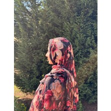 Bordo Renk Çiçek Desenli Şal