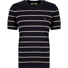 Brooks Brothers Lacivert Erkek Bisiklet Yaka Çizgili T-Shirt BBSS26MKL002
