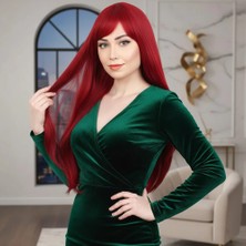 Trendexa Fiber Sentetik Uzun Düz Kahküllü Peruk / Kızıl