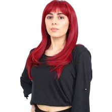 Trendexa Düz Perçemli Orta Boy Fiber Sentetik Peruk / Kızıl