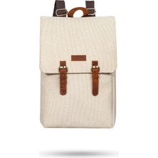 Gillario Design 02 15.6 Inch Bej Kanvas Laptop Sırt Çantası