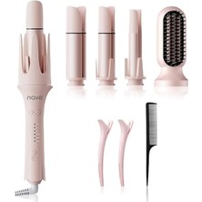 Odea 4 In 1 Saç Maşası Seti, Seramik Kaplama, Otomatik Kapanma, 3 Sıcaklık Seviyesi, 360° Dönen Kablo, Pembe