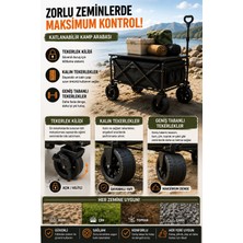 Ematcrt Katlanabilir Kamp Arabası Üst Tablalı 130 kg Taşıma Kapasiteli Geniş Tekerlekli Çekçek - Lisinya