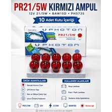 Photon PR21/5W Kırmızı Ampul 12V 21/5W BA15D Çift Devre Stop Fren Park Ampulü 10 Adet