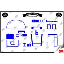 FD Damla Etiket Suzuki Vitara 1997-2005 Torpido Konsol Trim Göğüs Maun Kaplama Set 26 Parça Mavi