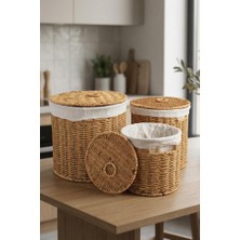 Gndz Home Digithome 3’lü Kapaklı Hasır Patates Soğan Sarımsak Sepeti Sebzelik -9T05 Ş/9