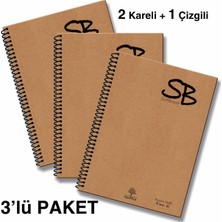 Etika Sb A5 3'lü Defter Seti (2 Kareli + 1 Çizgili) / 420 Sayfa / Kaliteli Hafif Kağıt / Kraft K