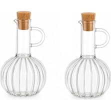 LM-0010 Breze 2li Mantar Kapaklı Borosilikat Cam Yağlık Sirkelik Yağdanlık Seti 300ML+300ML