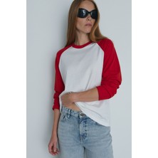 Suud Collection Kırmızı Reglan Çift Renk Tişört