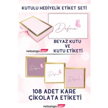 NetsanGO Kelebek Mor Pembe Hediye Etiket Seti - Pembe Kutu, 108 Adet Çikolata Etiket, 2 Adet Kutu Etiket