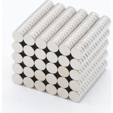 By Manyetik 100 Adet 8 x 2 mm Yuvarlak Güçlü Neodyum Mıknatıs Çap 8 mm Kalınlık 2 mm