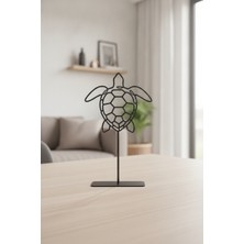 Bafidica Metal Kaplumbağa Heykeli Geometrik Siyah Masaüstü Dekoratif Obje Yükseklik: 18 cm