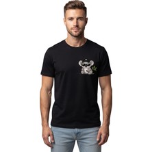 Multi Trendy Unisex Koala Baskılı Siyah Tişört %100 Kadın Erkek Pamuk Bisiklet Yaka Günlük Basic T-Shirt