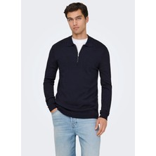Only & Sons Lacivert Erkek Kazak 22034225 Onswyler Half Zıp Polo Knt