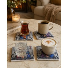 Ceren Wooden Renkli Patiler 4’lü Mermer Bardak Altlığı Seti