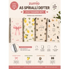 Zumio 4'lü A5 Spiralli Çizgisiz Defter Seti 50 Yaprak Renkli Tasarımlı Not ve Okul Defteri