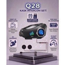 Leeways Q28 Intercom Kameralı Hd 1080P Kameralı Kask Kulaklık Su Geçirmez 32GB Hafıza Kartlı