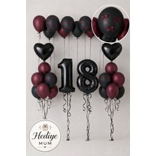 Bordo Kurdeleli Cherry Konsept Yaş Seçenekli Doğum Günü Mumlu Balon Seti