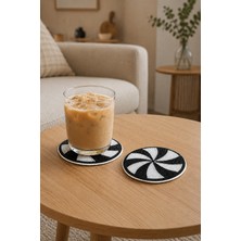 Evien Home Boncuk Işlemeli Bardak Altlığı 2'li Set Yuvarlak 12X12 cm Siyah Beyaz