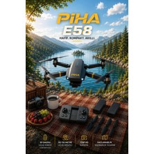 Piha E58 Drone Yeni Fırçasız Motor 2batarya Ile 30DAKİKA Uçuş Süresi Hd 720P Çift Kameralı Taşıma Çantalı