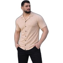 Zamerya Erkek Waffle Kumaş Kısa Kollu Düğmeli Açık Yaka Regular Fit Gömlek - Bej
