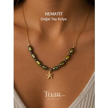 Tuan Collection Hematit Kolye Arpa Kesim Metalik Yıldız Detay Zihinsel Odaklanmayı Artırma Kolye Doğal Taş