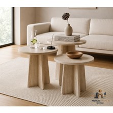 3 Lü Zigon Sehpa Mantar Sehpa Traverten Desen Orta Yan Sehpa