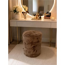 Wooly Life Puf Peluş Puffy Makyaj Masası Koltuğu (Kahverengi)