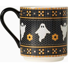 Anthropologie Bistro Tile Halloween 24K Altın Detaylı Seramik Kupa