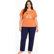 Fames Büyük Beden Sweet Dreams Yazlık Turuncu Pijama Takımı