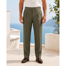 Danger Erkek Viskon Karışımlı Yan Tokalı Pileli Baggy Pantolon Haki 0171DNGR