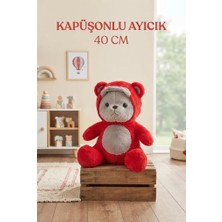 Farbu Oyuncak Kapşonlu Sevimli Kırmızı Ayıcık 40 cm Sevimli Konforlu: Peluş Uyku Yastığı ve Sarılma Arkadaşı Dekoratif Oyuncak
