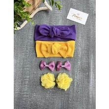 Pempem Bandana Kız Bebek Mor ve Sarı Bandana Toka Seti