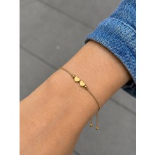 Femenino Iki Kalp Figürlü Minimal Şans Bilekliği Gold Detaylı Ayarlanabilir Kararmaz
