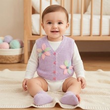 Erca Home Tekstil Ürünleri Selanik Çiçekli Triko Yelek 6 Ay,5y Kız Mor