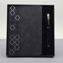 Meks Defter Desenli Siyah Deri Kalem Set
