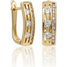 Fm 💎 Premium Parlak Gold Renk Geometrik Zirkon Taş Detay VIP Halka Kadın Bijuteri Küpe 3183KKUV008