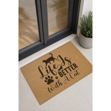 Reflexa Kapı Önü Halı Paspas "life Is Better With A Cat" Yazılı Kedi ve Pati Desenli 60 x 40
