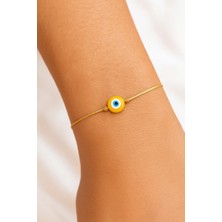 Femenino Sarı Sedefli Nazar Boncuklu Gold Ipli Minimal Bileklik