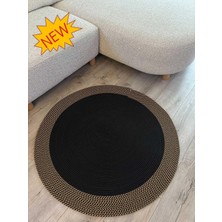Dahlia Yuvarlak Jüt Halı – Siyah ve Doğal Renkli Örgü El Dokuması Kilim Siyah Kırçıl 120 x 120
