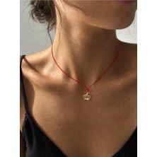 Femenino Çelik Kral Tacı Charm Detaylı Minimal Choker Ayarlanabilir Kolye