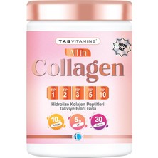 All In Collagen 30 Servis Aromasız Hidrolize Kolajen Peptitleri Tip 1 Tip 2 Tip 3 Tip 5 Tip 10 Akasya Gamı Yumurta Kabuğu Zarı Bromelain Hyaluronik Asit Vitamin C Magnezyum