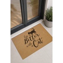Reflexa Kapı Önü Halı Paspas "life Is Better With A Cat" Yazılı Kedi Desenli 60 x 40