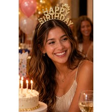 Dodomar Happy Birthday Plastik Taç Gold Renk Taçlı Tasarım Doğum Günü Parti Kostüm Eğlence Aksesuarı